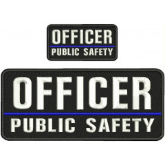 Officer Public Safety Embroidery Patch 4x10 and 2x4.25 Hook ON Back BLK/White// by HightSeller